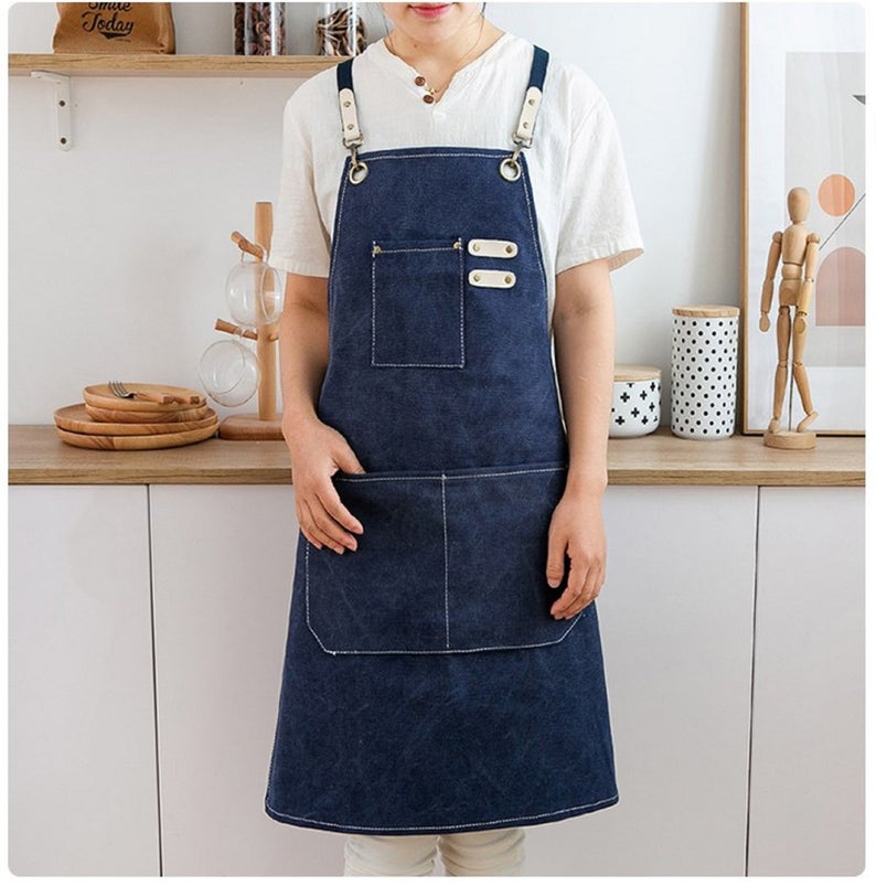 Canvas Denim Apron - Coffee / Dark Blue / Pink / Black