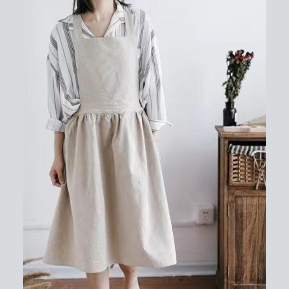 Linen and Cotton Apron Dress - Green / Gray / Apricot