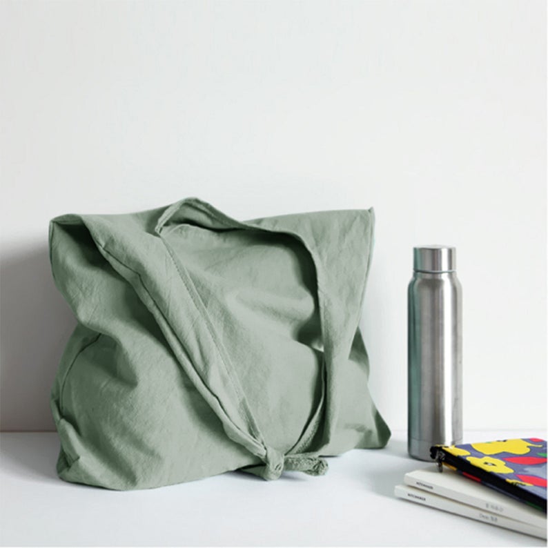 Green Adjustable Linen Tote Bag