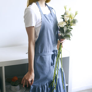 Adult apron with front roomy pockets, cotton and linen, cross and tie back style apron, apron dress，blue，pink，grey Christmas gift