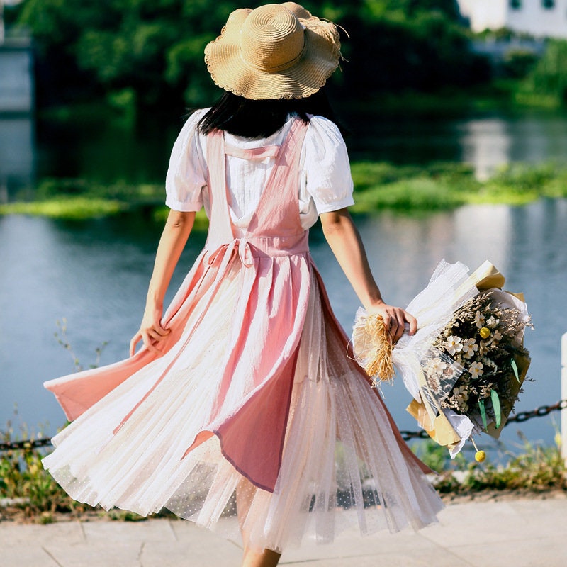 Pink cotton full body apron for women adjustable apron dress one size fits all, apron dress