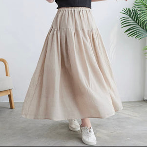 Blue lake  Cotton Linen Skirts,A-line skirt,pleated flared skirt,Customized Plus Size Skirt  Gift for Her，Gift for Mom  travel skirt