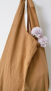 Caramel colour tote bag, linen tote bag, market bag, linen bag, adjustable bag travel bag，beach bag,school bag