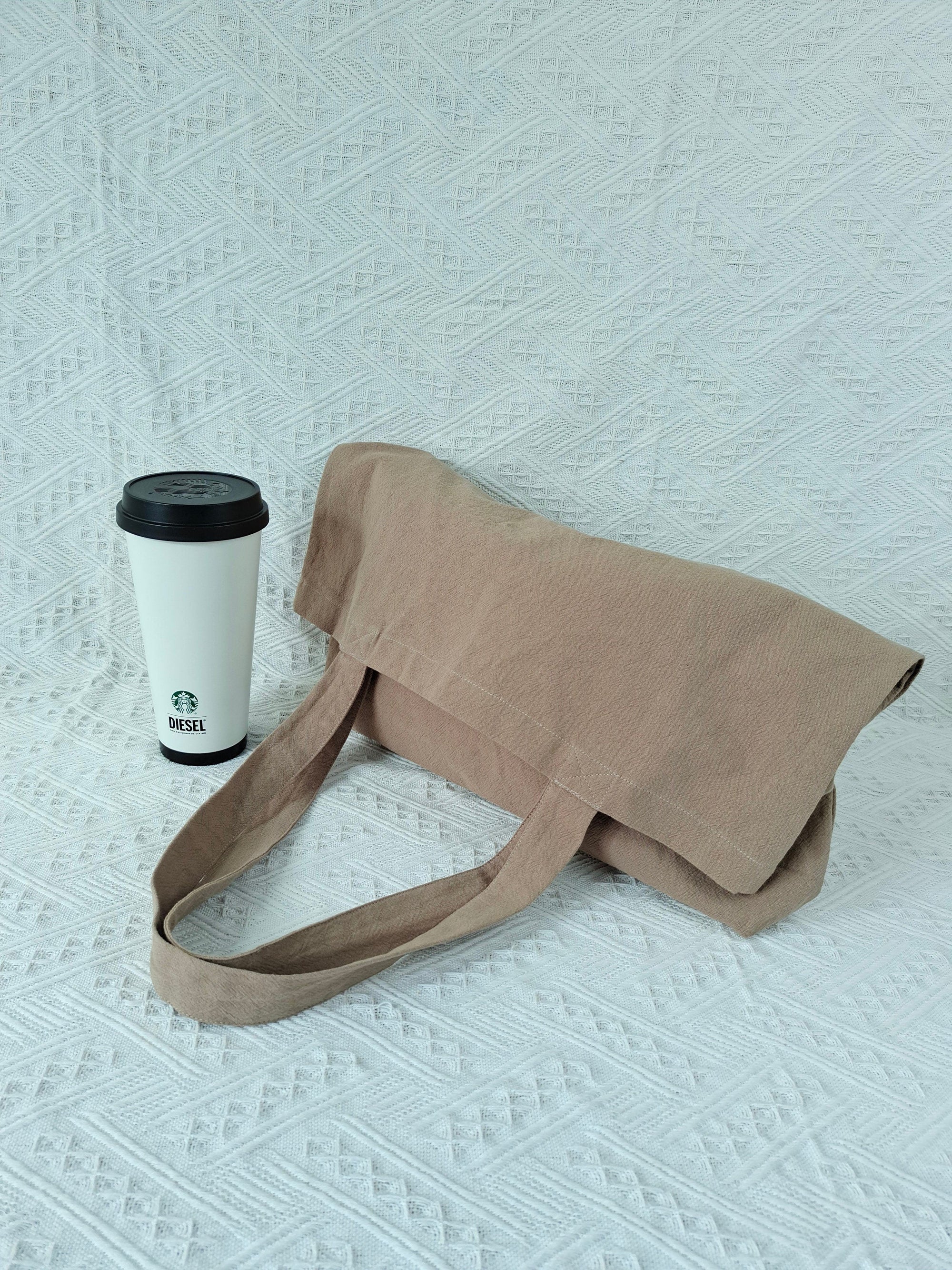 Light brown tote bag, cotton linen tote bag, market bag, linen bag, shopping shoulder bag， travel bag，beach bag，Literary and elegant