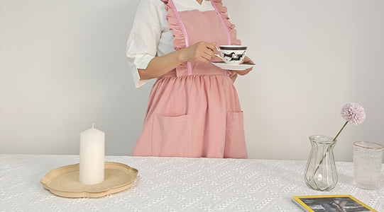 Pink Washed cotton linen with pockets, adjustable apron dress one size , loose pinafore dress，Cross straps on the back, sweet princess style