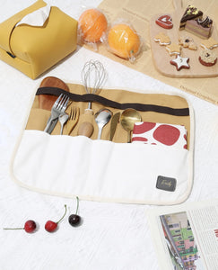 Cutlery Roll travel utensil case for lunch box and picnic Canvas roll kitchen storage hanging