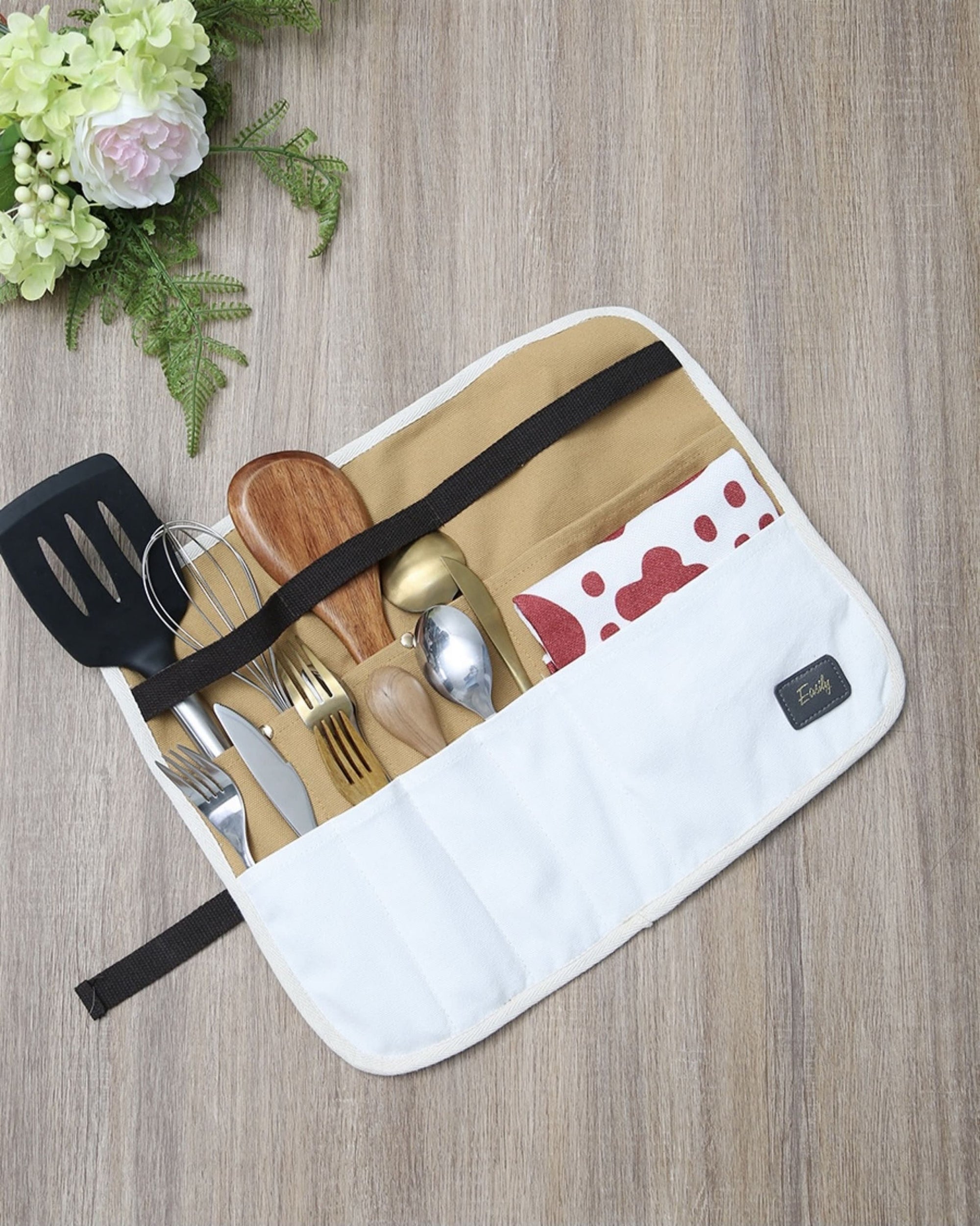 Cutlery Roll travel utensil case for lunch box and picnic Canvas roll kitchen storage hanging