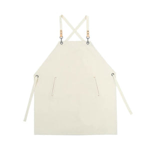 Off-white Removable Leather Neck Strap Cross Back Canvas and cotton Apron, Waterproof apron