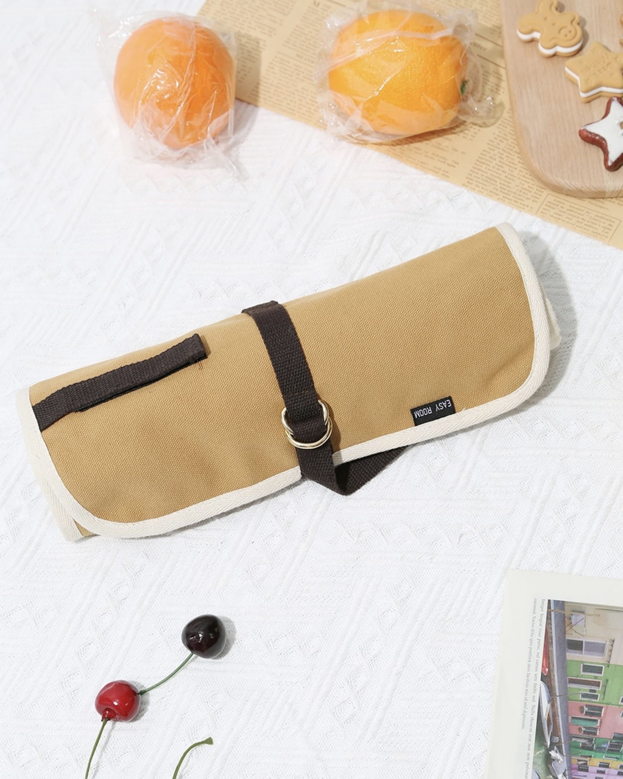 Cutlery Roll travel utensil case for lunch box and picnic Canvas roll kitchen storage hanging